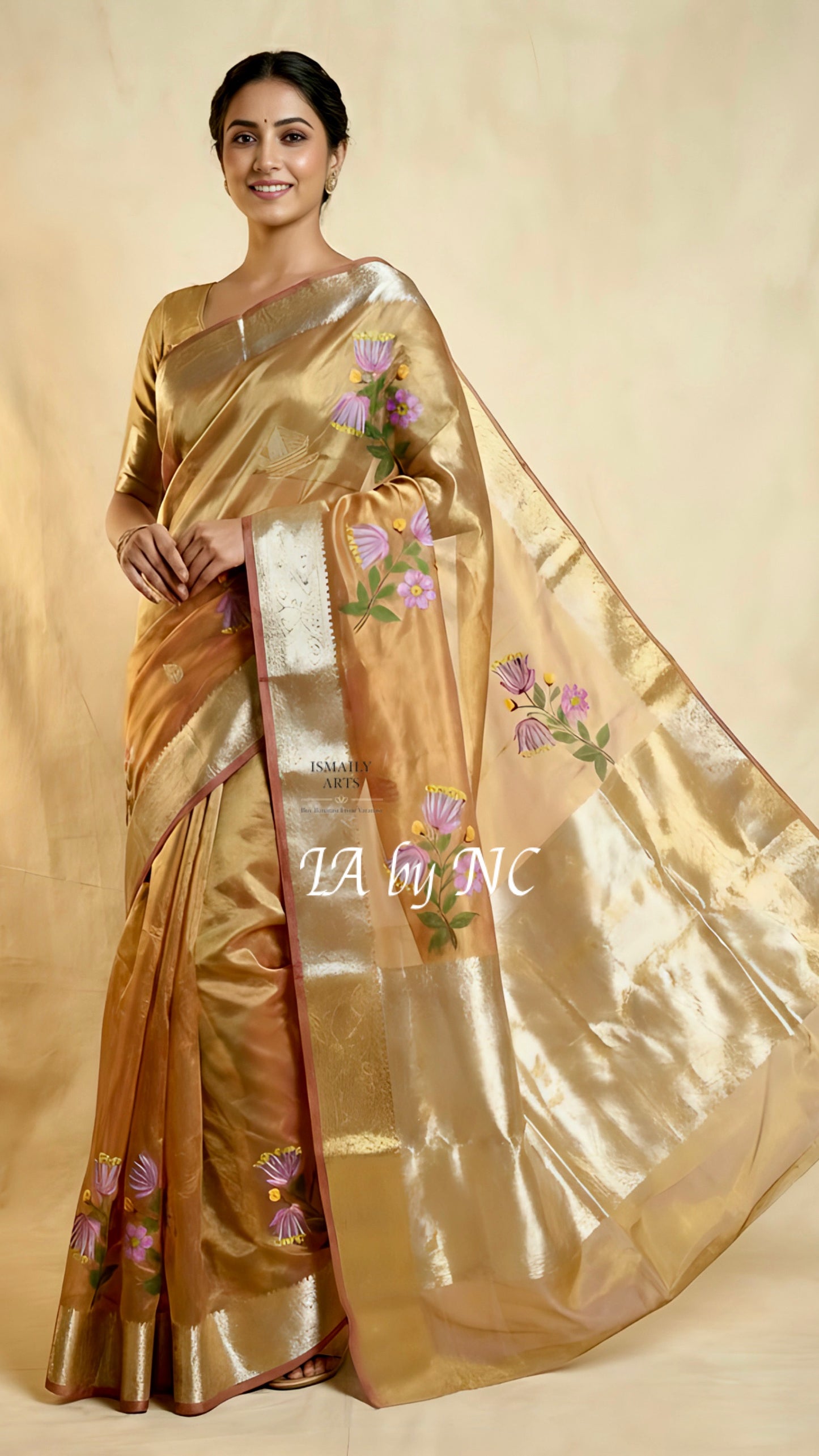 Tangerine Banarasi Pure Tissue Silk Saree