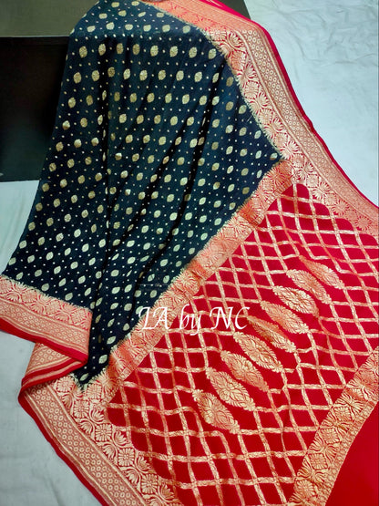 Black Banarasi Pure Khaddi Georgette Saree