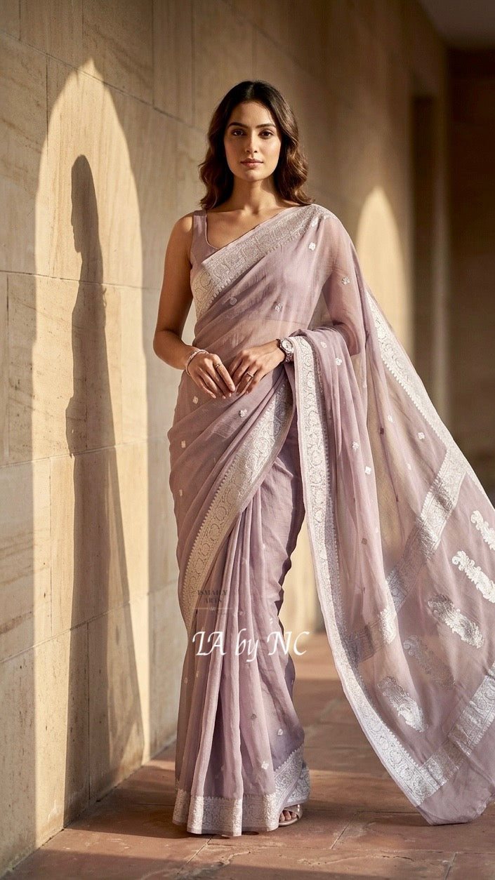 Natural Banarasi Pure Khaddi Tissue Georgette Kadwa Saree