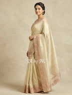 Beige Banarasi Pure Tissue Silk Designer Saree