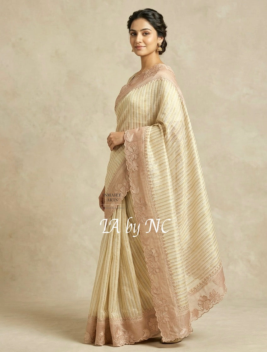 Beige Banarasi Pure Tissue Silk Designer Saree