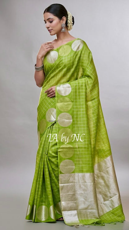 Moss Banarasi Pure Kora Organza Kadwa Saree