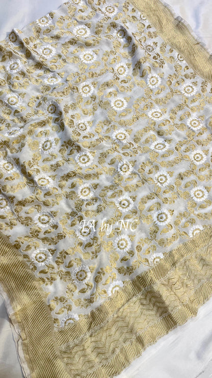 Beige Banarasi Pure Khaddi Georgette Dupatta