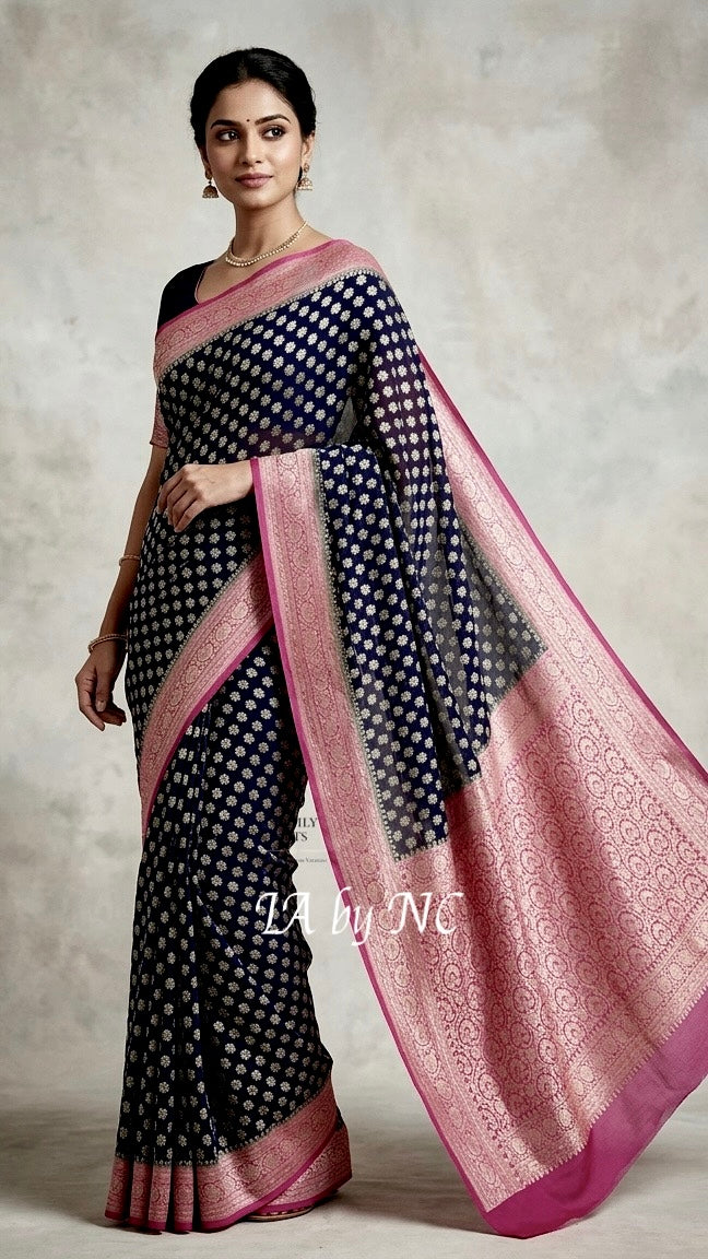 Black Banarasi Pure Khaddi Georgette Saree