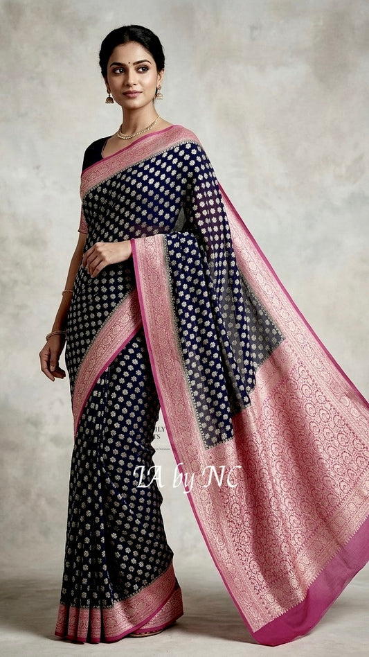 Black Banarasi Pure Khaddi Georgette Saree