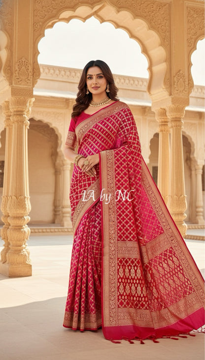Crimson Banarasi Pure Khaddi Georgette Saree