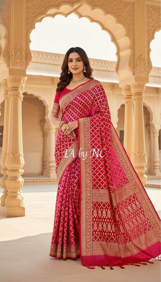 Crimson Banarasi Pure Khaddi Georgette Saree