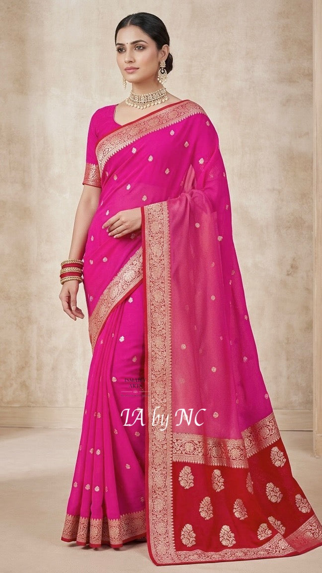 Rani Banarasi Pure Khaddi Georgette Kadwa Saree