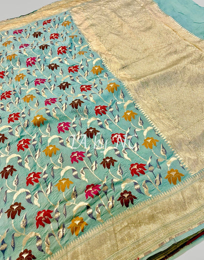 Turquoise Banarasi Pure Munga Silk Saree