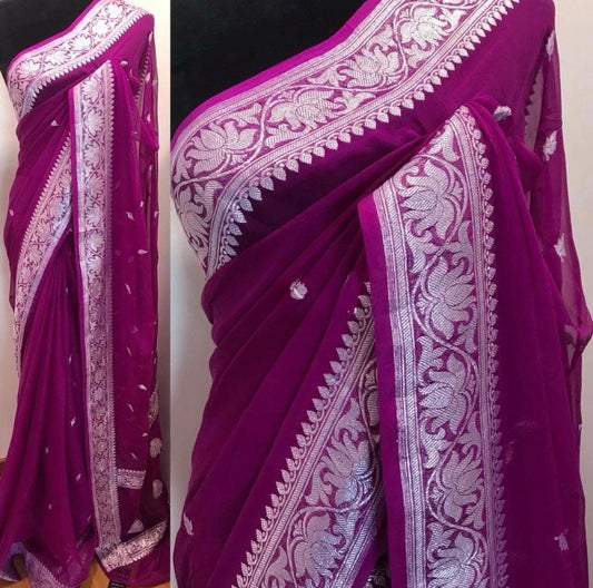 Byzantine Banarasi Pure Khaddi Georgette Kadwa Saree