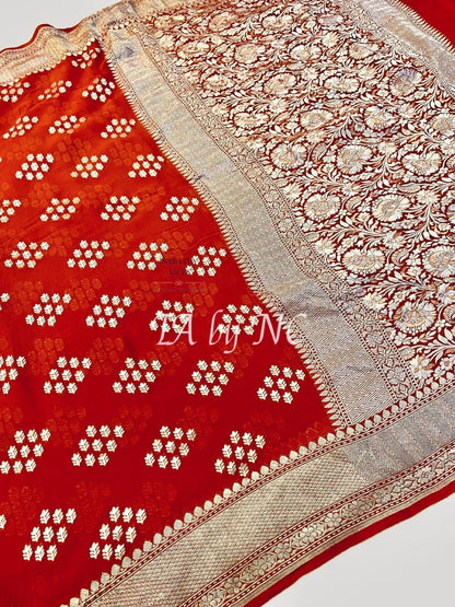 Scarlet Banarasi Pure Khaddi Georgette Saree