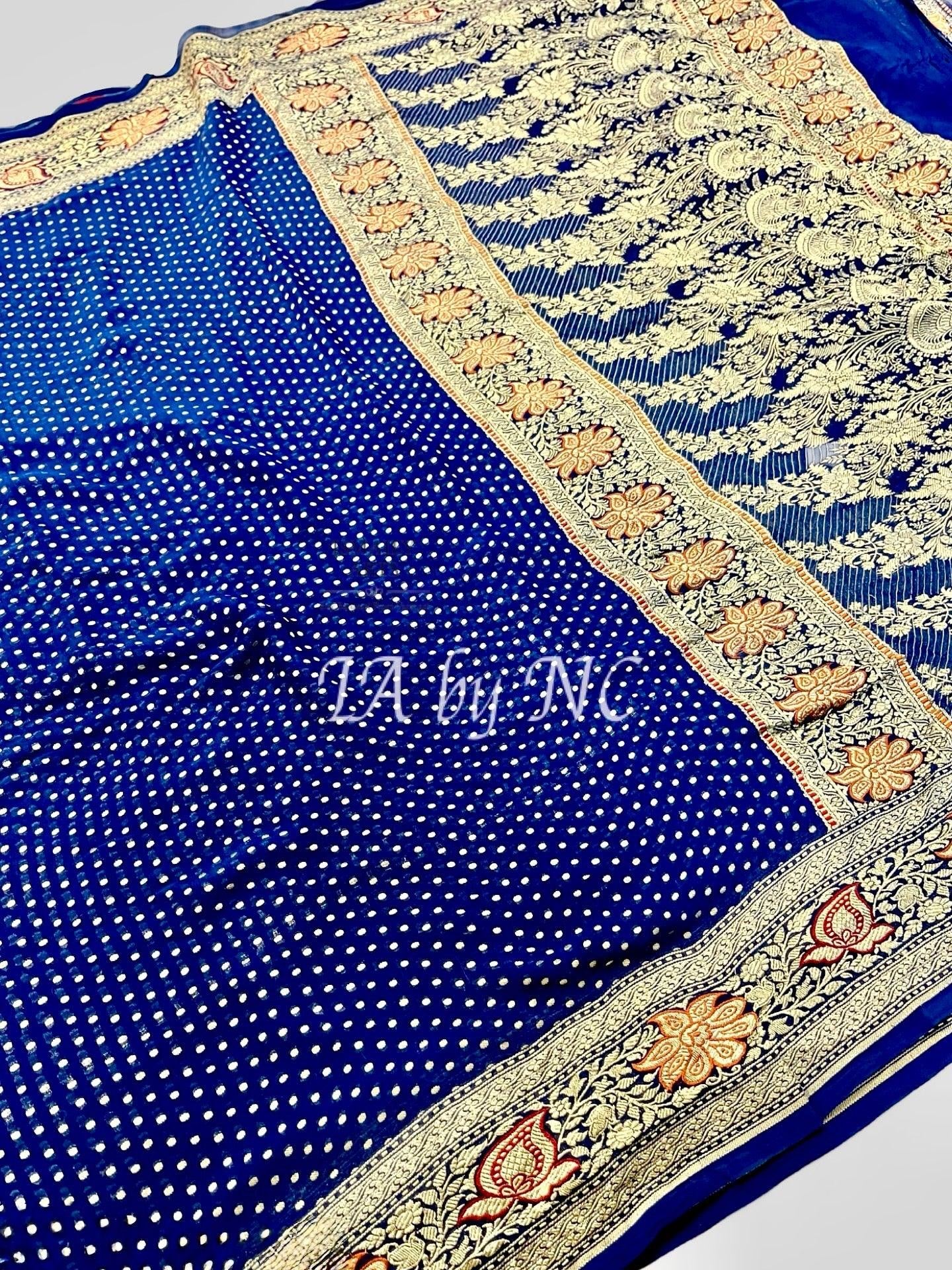 Prussian Banarasi Pure Khaddi Georgette Saree