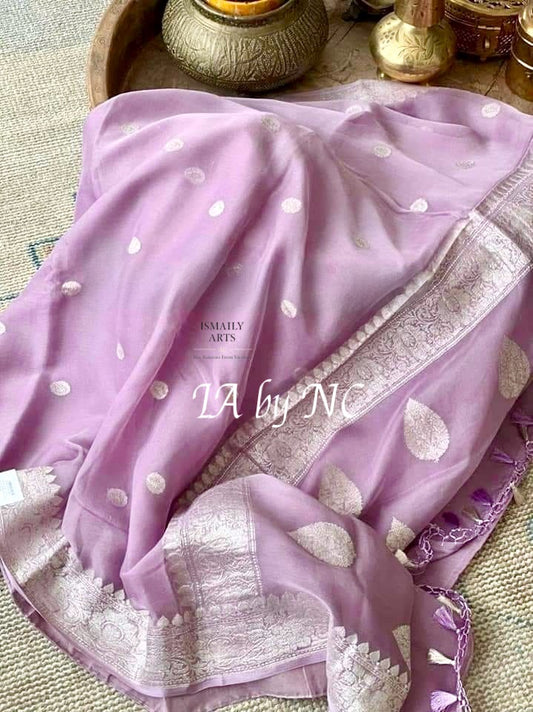 Lavender Banarasi Pure Khaddi Georgette Kadwa Saree