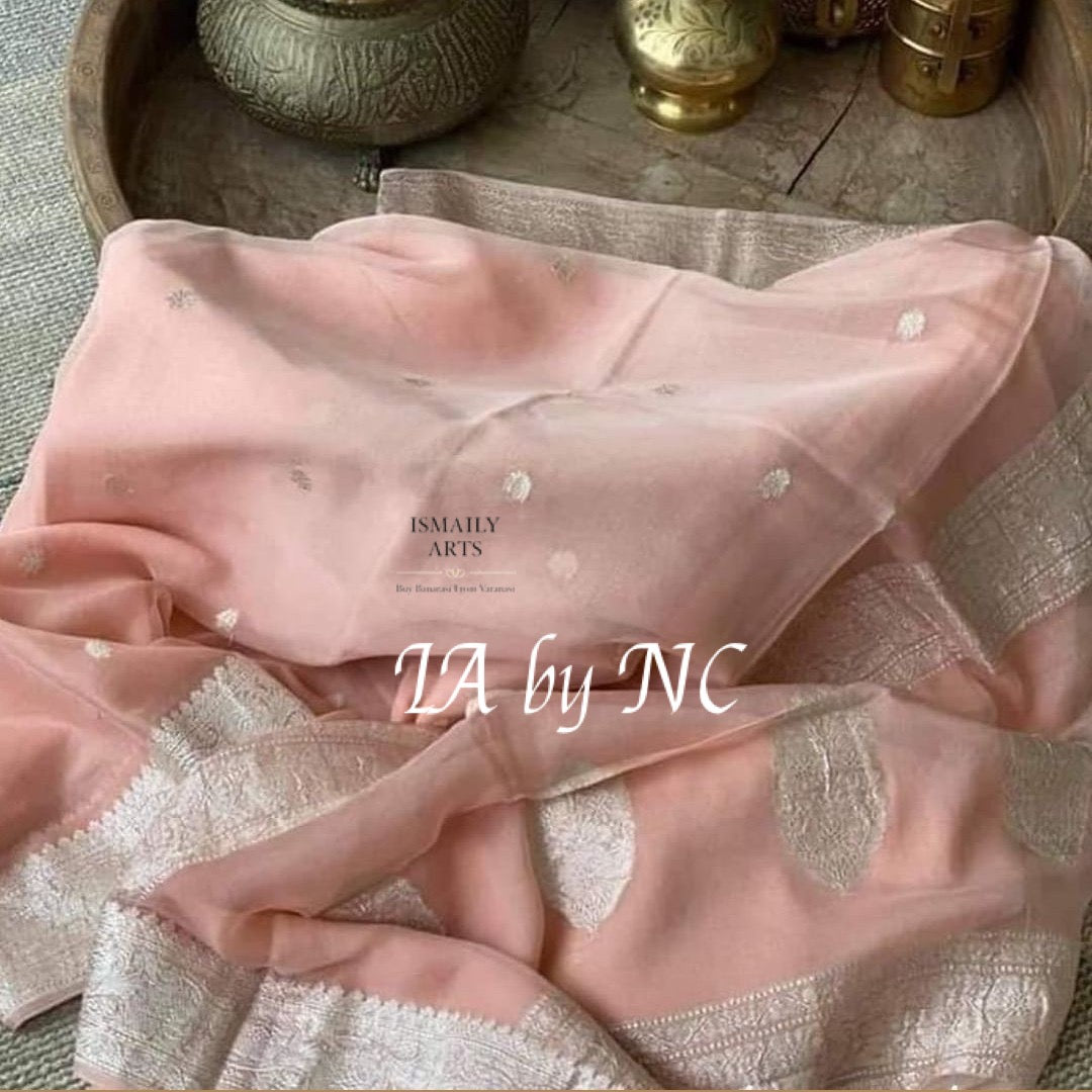 Carnation Banarasi Pure Khaddi Georgette Kadwa Saree