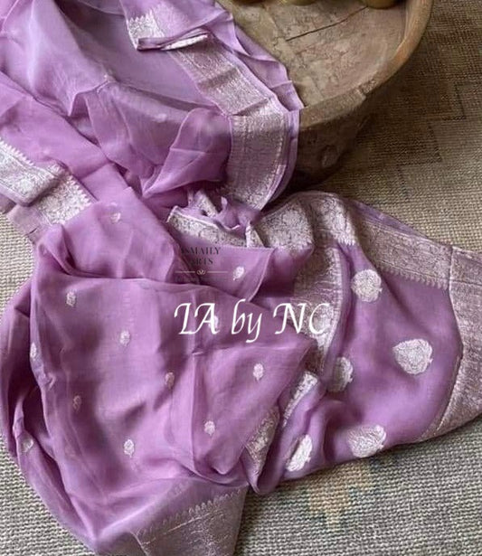Lavender Banarasi Pure Khaddi Georgette Kadwa Saree