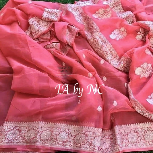 Cerise Banarasi Pure Khaddi Georgette Kadwa Saree