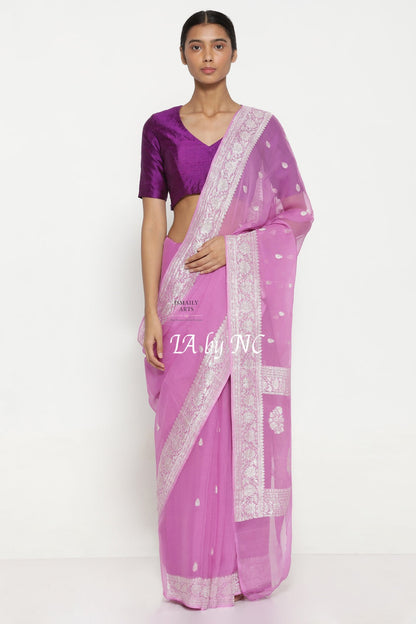 Lilac Banarasi Pure Khaddi Georgette Kadwa Saree