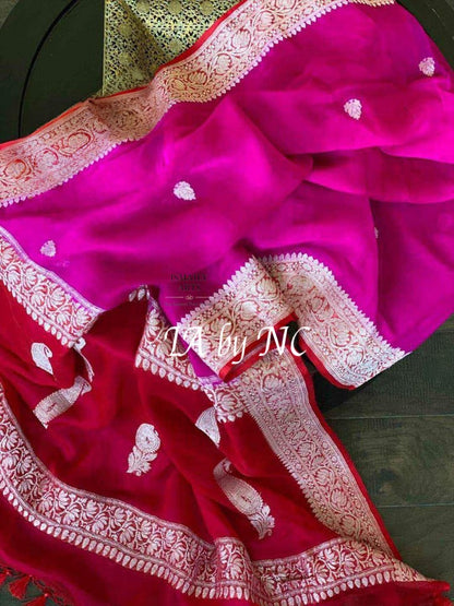 Rani Banarasi Pure Khaddi Georgette Kadwa Saree