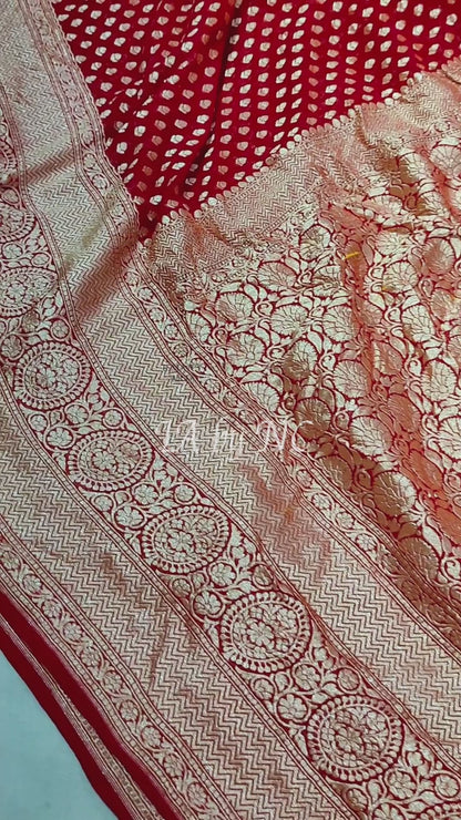 Crimson Banarasi Pure Khaddi Georgette Saree