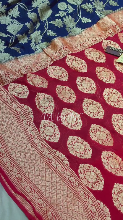 Navy Banarasi Pure Khaddi Georgette Saree