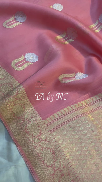 Peach Banarasi Pure Kora Silk Kadwa Saree