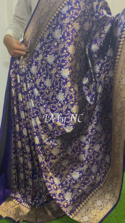 Navy Banarasi Pure Katan Silk Pattu Sona Rupa Saree
