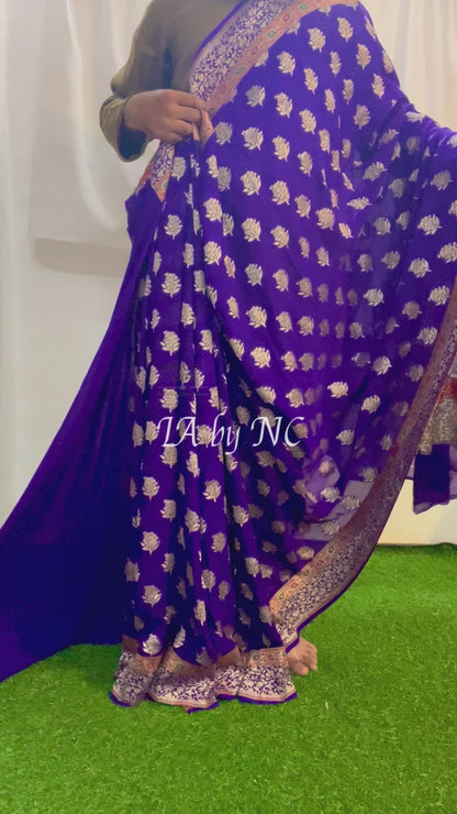 Grape Banarasi Pure Khaddi Georgette Saree