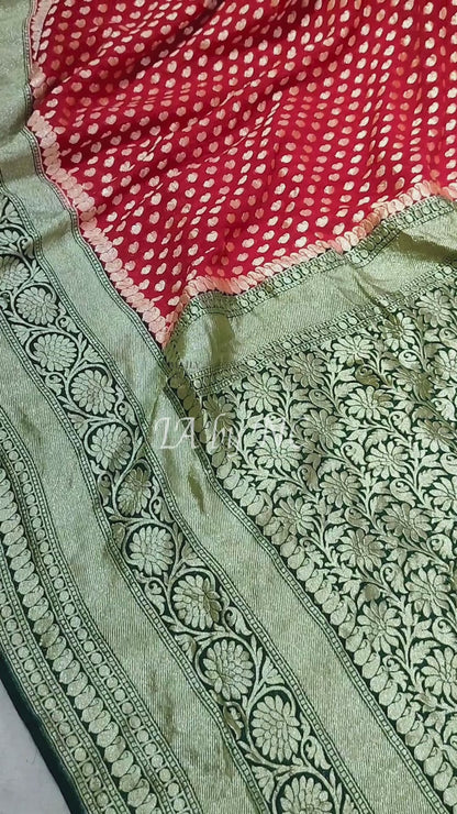 Crimson Banarasi Pure Khaddi Georgette Saree