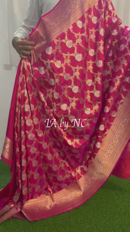 Cerise Banarasi Pure Katan Silk Pattu Sona Rupa Saree