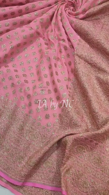 Pink Banarasi Pure Khaddi Georgette Saree