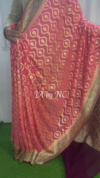 Salmon Banarasi Pure Khaddi Georgette Saree