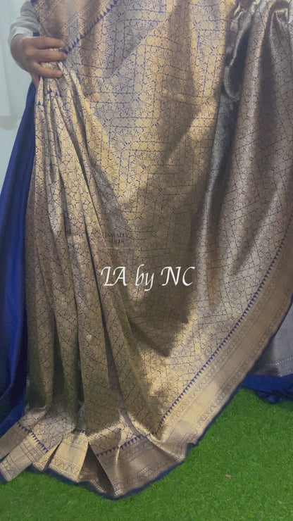 Navy Banarasi Pure Katan Silk Pattu Brocade Saree