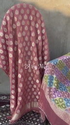 Salmon Banarasi Pure Khaddi Tissue Georgette Dress Materials