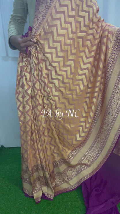 Ochre Banarasi Pure Khaddi Georgette Saree