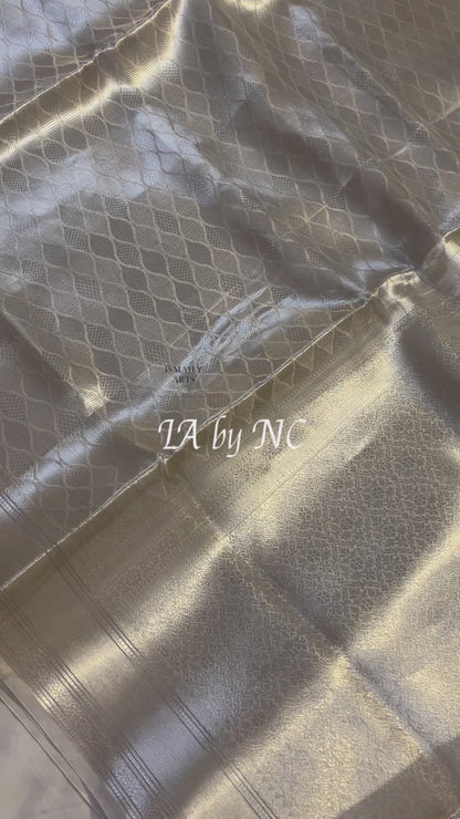 Ivory Banarasi Pure Tissue Silk Brocade Saree