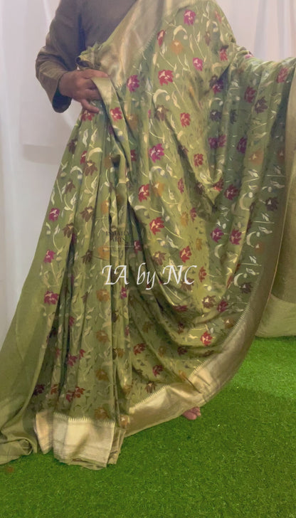 Olive Banarasi Pure Munga Silk Saree