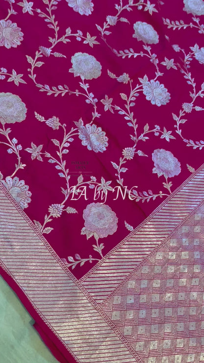 Cerise Banarasi Pure Munga Silk Saree