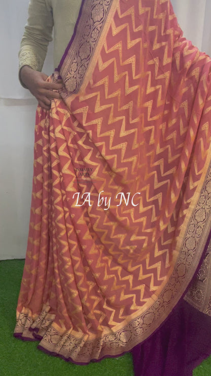 Salmon Banarasi Pure Khaddi Georgette Saree
