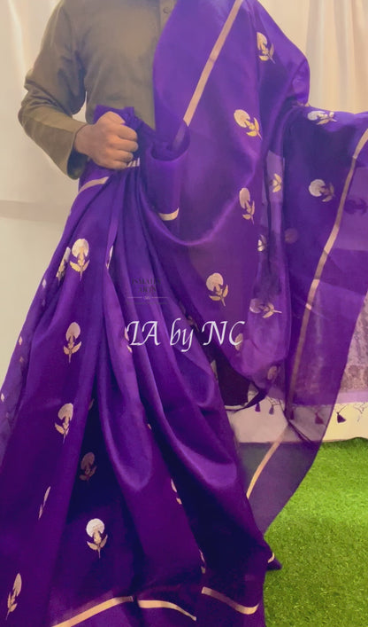 Grape Banarasi Pure Kora Silk Saree