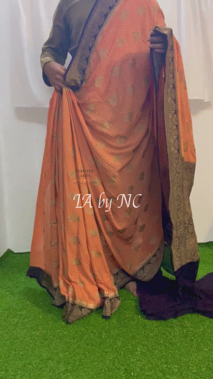 Apricot Banarasi Pure Khaddi Georgette Saree