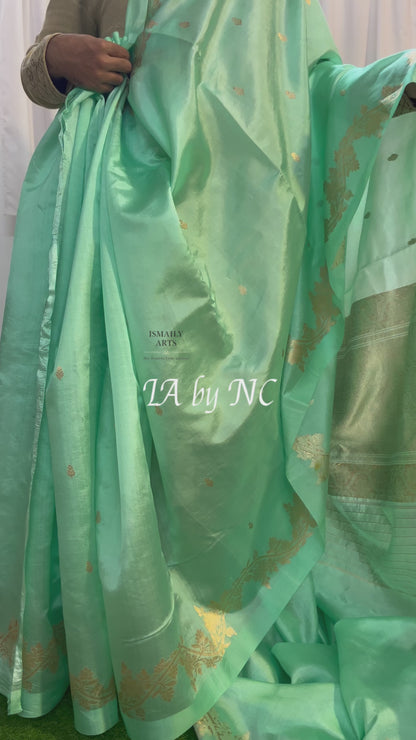 Turquoise Banarasi Pure Katan Silk Mango Kadwa Saree