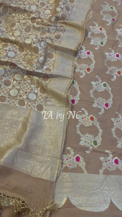 Beige Banarasi Pure Munga Silk Dress materials