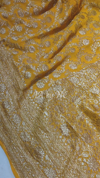 Tangerine Banarasi Pure Khaddi Georgette Saree