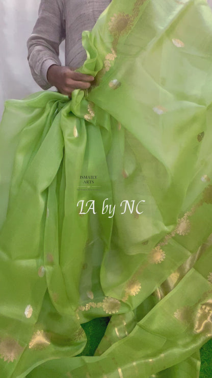 Emerald Banarasi Pure Kora Silk Kadwa Saree