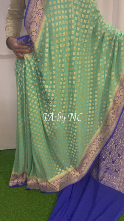 Turquoise Banarasi Pure Khaddi Georgette Saree
