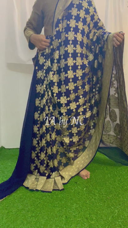 Denim Banarasi Pure Khaddi Georgette Saree