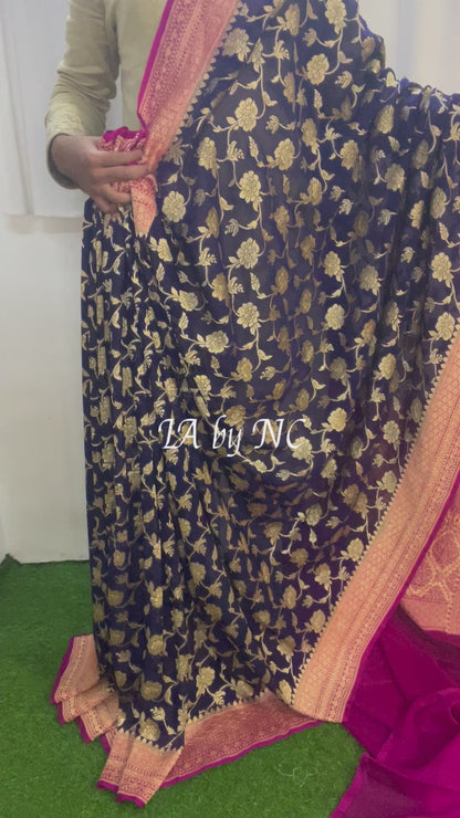 Space Banarasi Pure Khaddi Georgette Saree