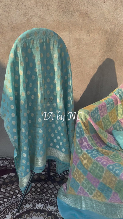 Turquoise Banarasi Pure Khaddi Georgette Suit Dupatta