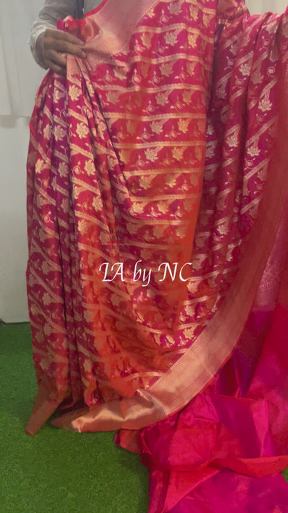 Cerise Banarasi Pure Katan Silk Pattu Saree
