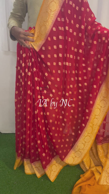 Crimson Banarasi Pure Khaddi Georgette Saree